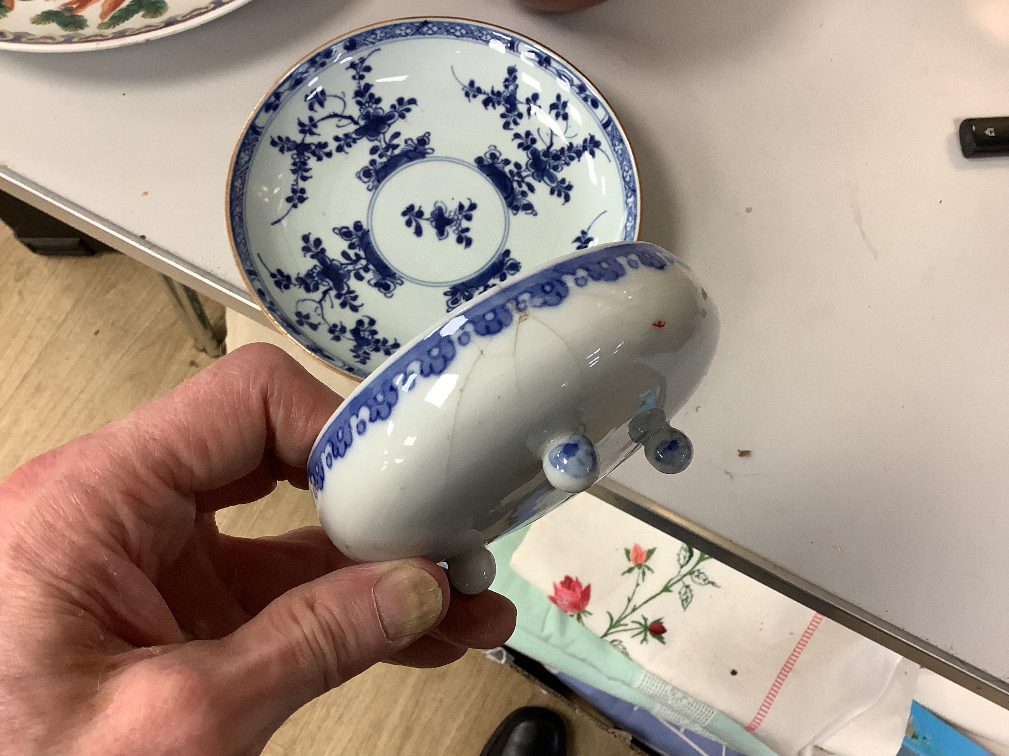 A collection of Chinese ceramics, 18th century and later to include a blue and white vase and cover, ‘goldfish’ charger and various bowls, largest 36cm in diameter